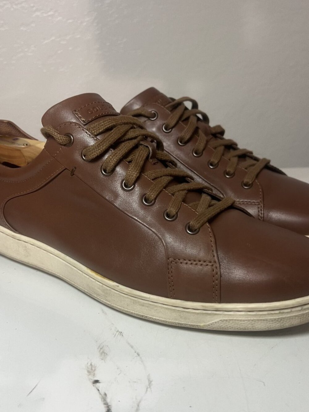 Cole Haan Shapley II Leather Sneakers Mens 10.5 Brown Cognac C28011